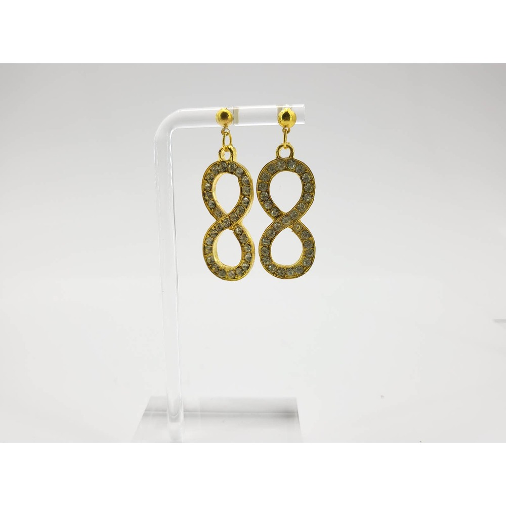 Women's Gold Tone Bling Rhinestone Number 8 Dangle Drop Fashion Earrings